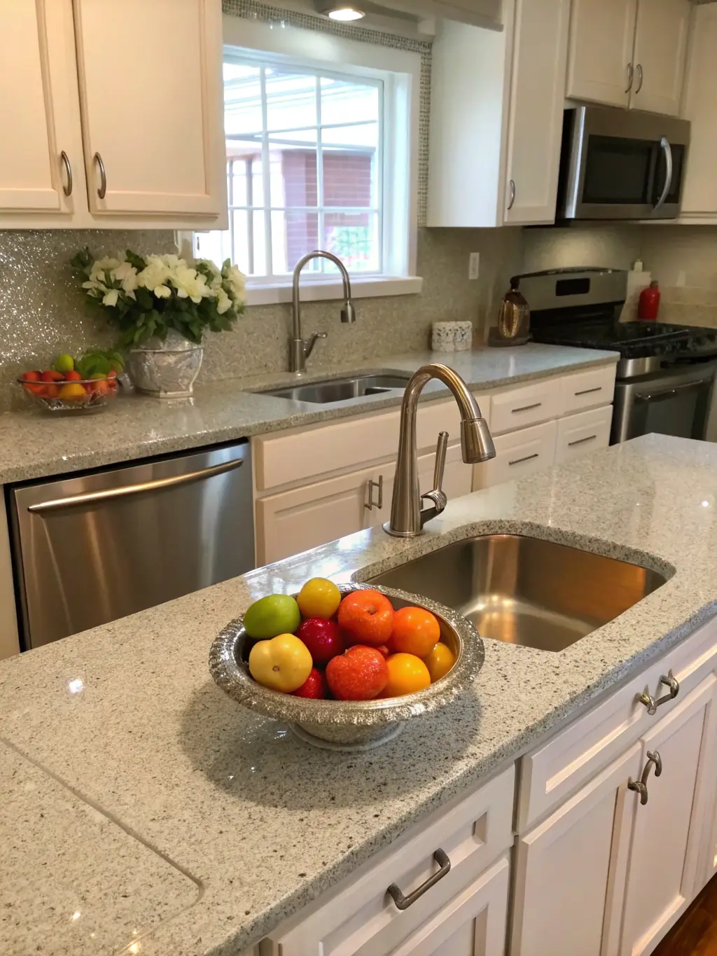 A photo showcasing a spotless kitchen after a move-out cleaning, highlighting the thoroughness of Maid O' Matic's service with gleaming countertops and appliances.